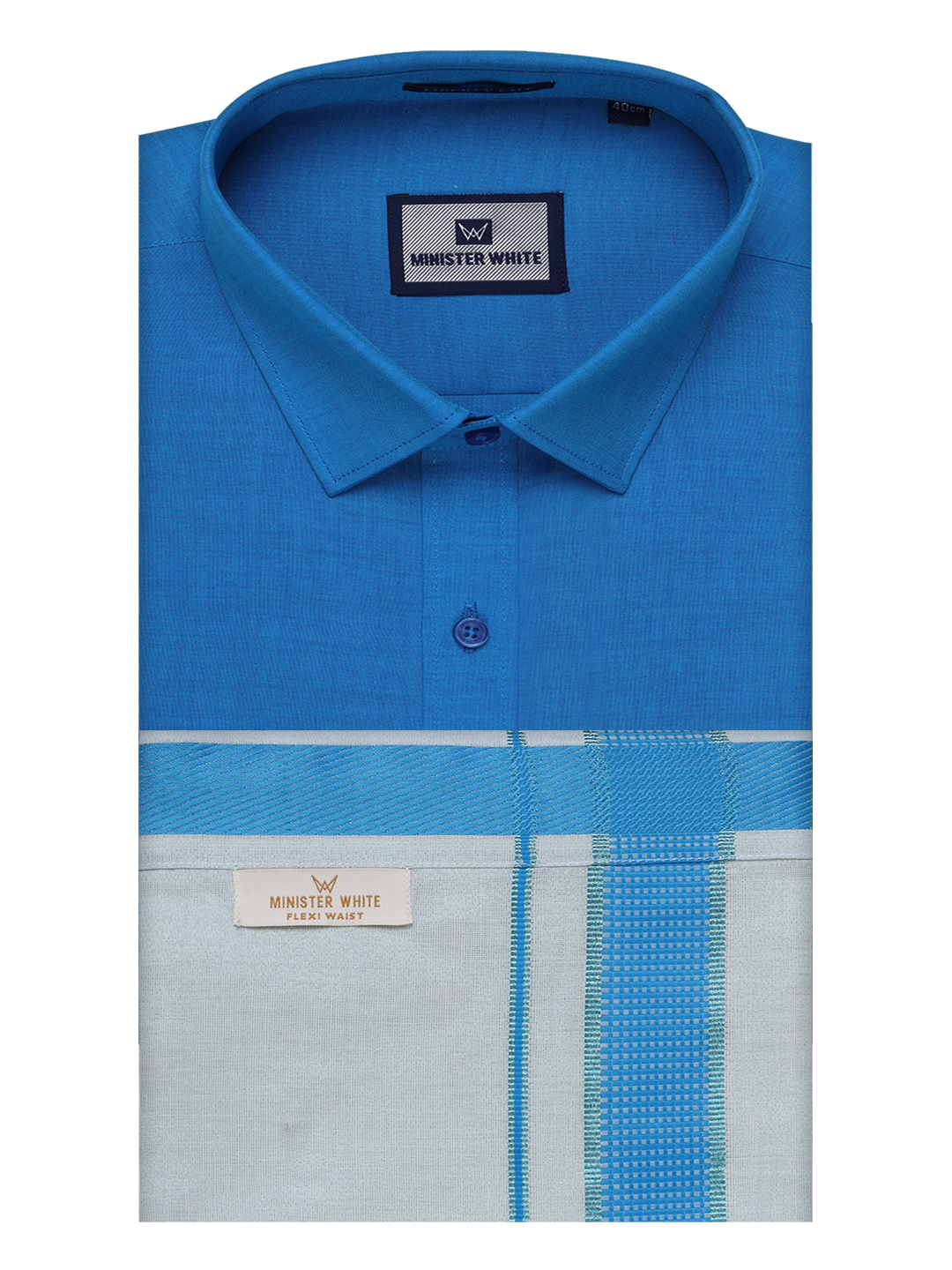 Men's Cotton Blue Shirt with Tissue Matching Border Flexi Dhoti Wedding Combo Kandala