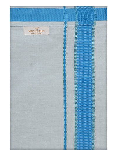 Men's Cotton Blue Matching Border Flexi Dhoti Wedding Kandala