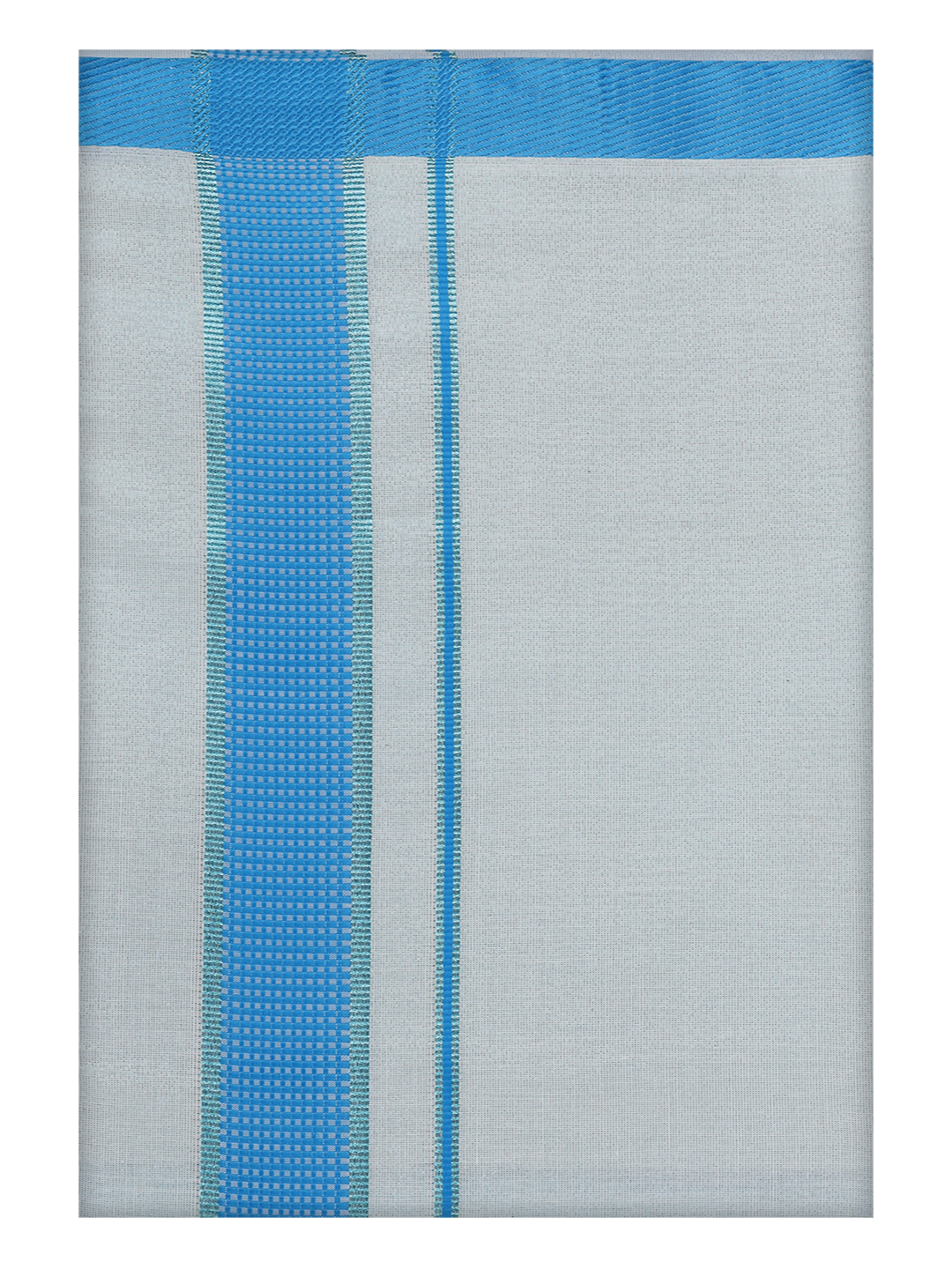 Mens Cotton White Shirt with Blue Color Border Dhoti by Minister White