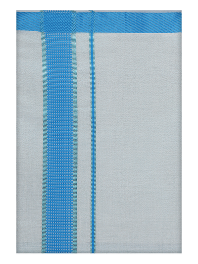 Mens Cotton White Shirt with Blue Color Border Dhoti by Minister White