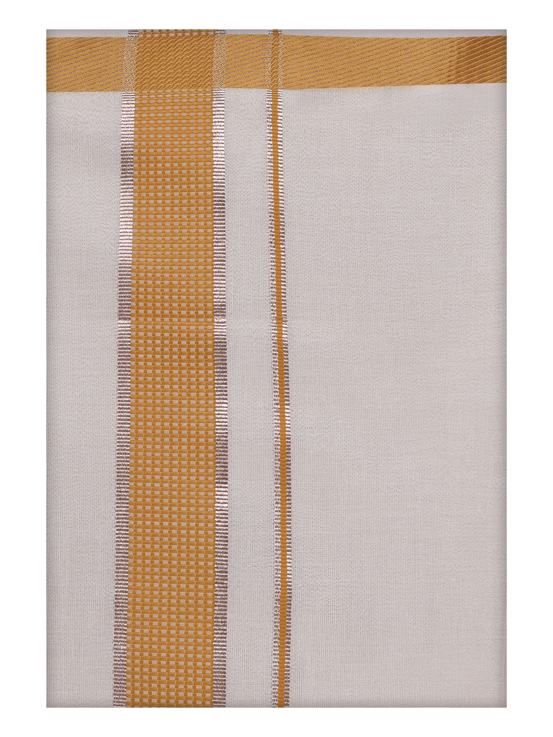 Mens Cotton White Shirt with Mustard Color Border Dhoti by Minister White