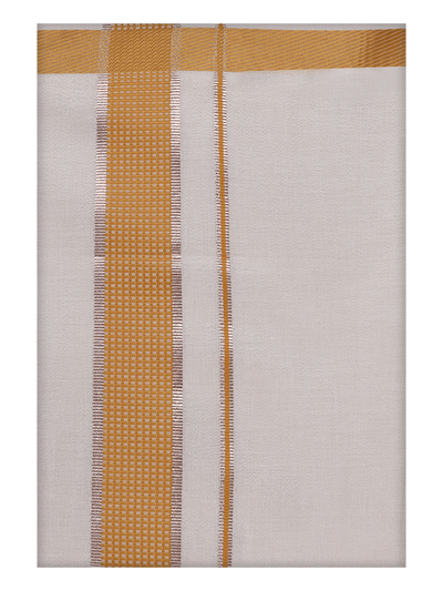 Mens Cotton White Shirt with Mustard Color Border Dhoti by Minister White