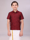 Boys Dupion Satin Maroon Colour Half Sleeves Shirt Happy Boy