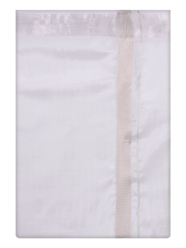 Men's Art Silk Half White Silver Jari Border Dhoti Finesse