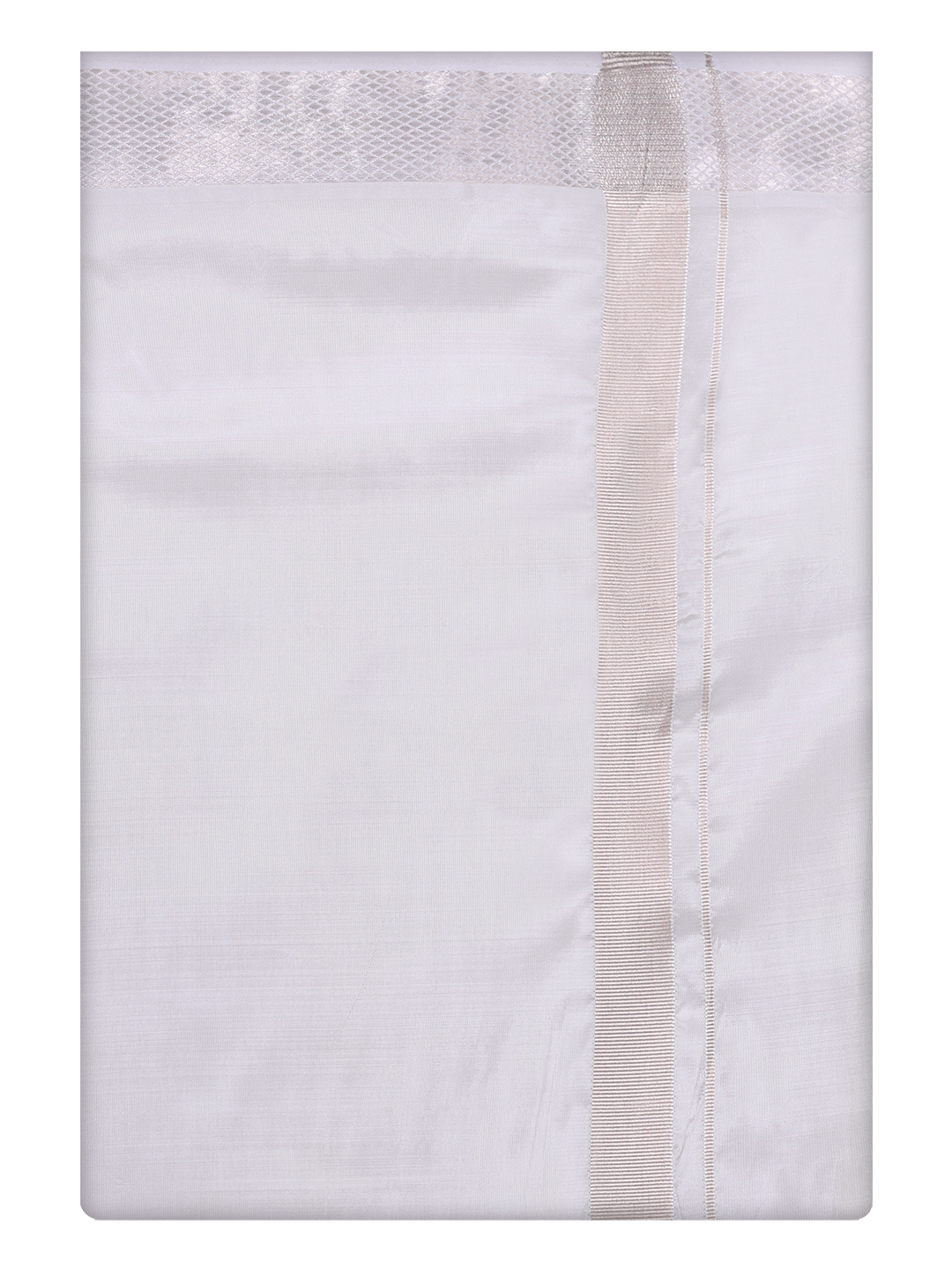 Mens Art Silk Half White Full Sleeves Shirt with Silver Jari Border Dhoti Combo Finesse