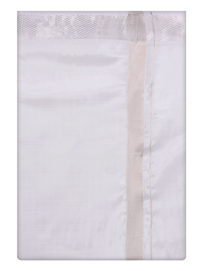 Mens Art Silk Half White Full Sleeves Shirt with Silver Jari Border Dhoti Combo Finesse