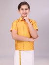 Boys Dupion Satin Yellow Colour Half Sleeves Shirt Happy Boy