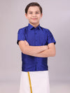 Boys Dupion Satin Dark Blue Colour Half Sleeves Shirt Happy Boy