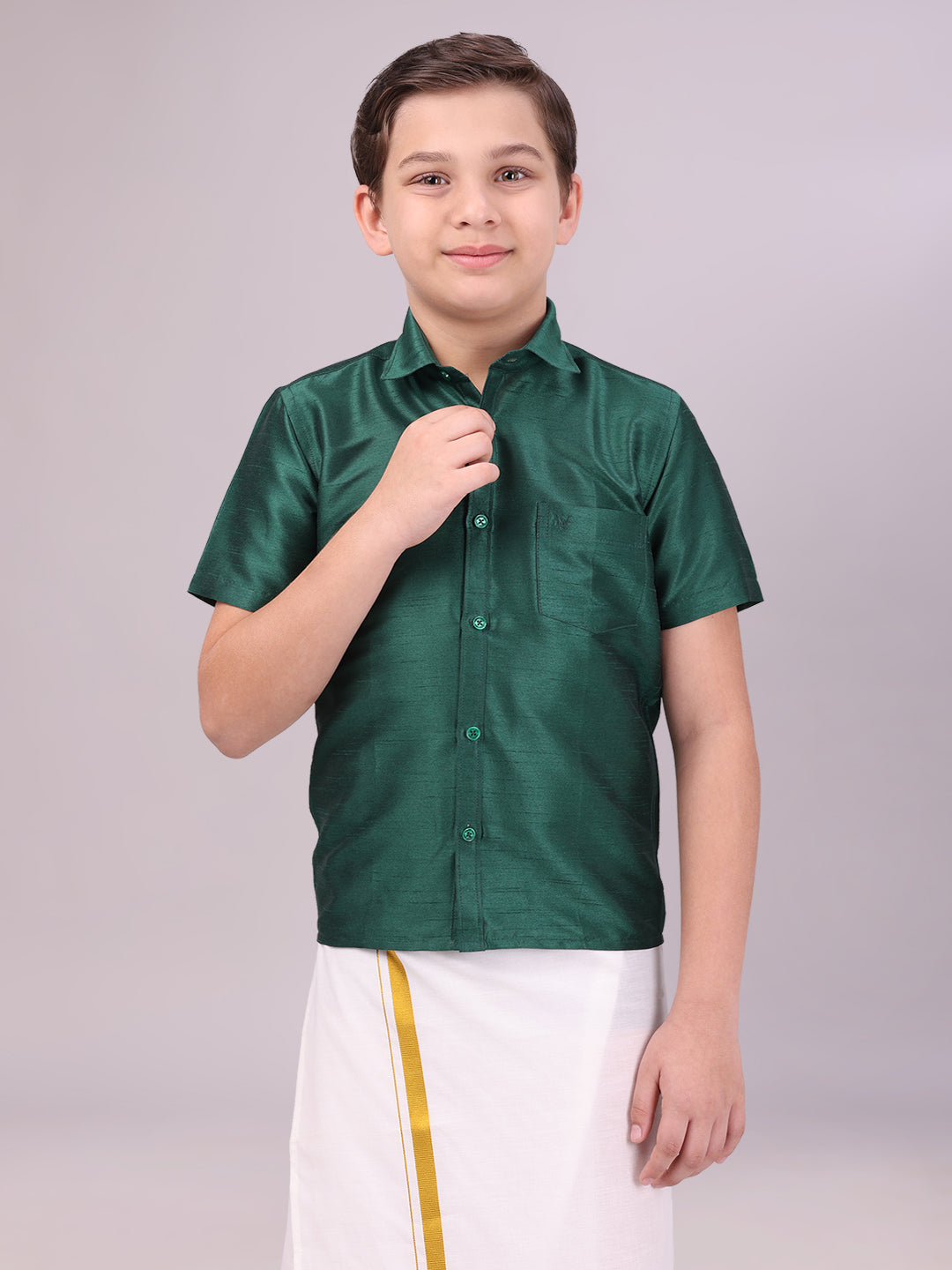 Boys Dark Green Color Half Sleeves Shirt 