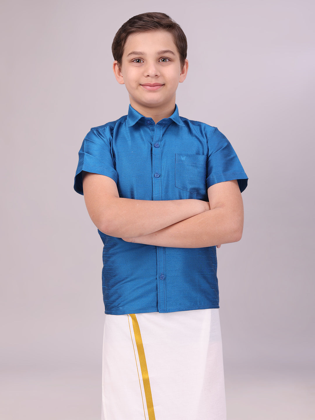 Boys Dark Blue Color Half Sleeves Shirt