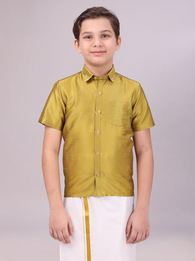 Boys Light Green Colour Half Sleeves Shirt 