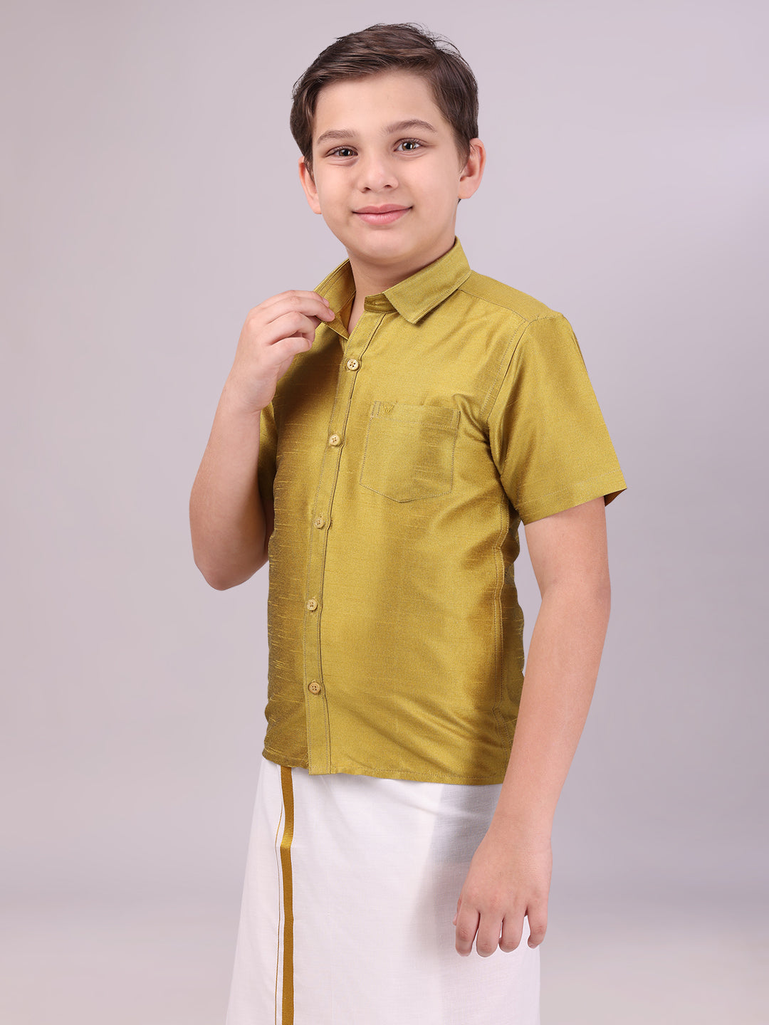 Boys Light Green Colour Half Sleeves Shirt side pose