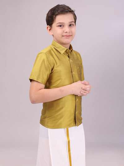 Boys Light Green Colour Half Sleeves Shirt side pose