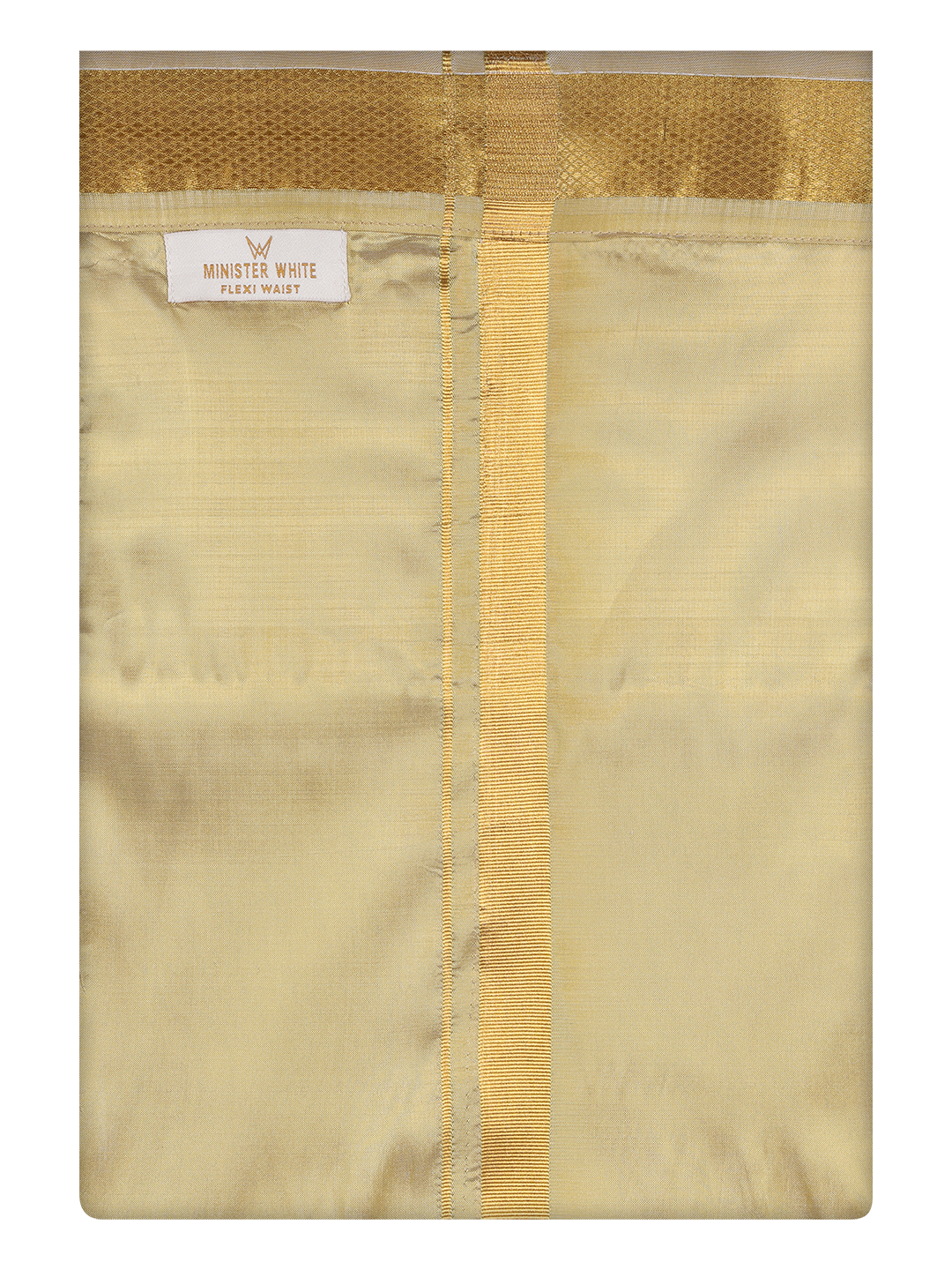 Mens Art Silk Mango Color Flexi Dhoti with Gold Jari Border by Minister White