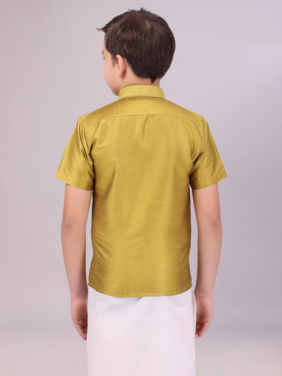 Boys Light Green Colour Half Sleeves Shirt back pose