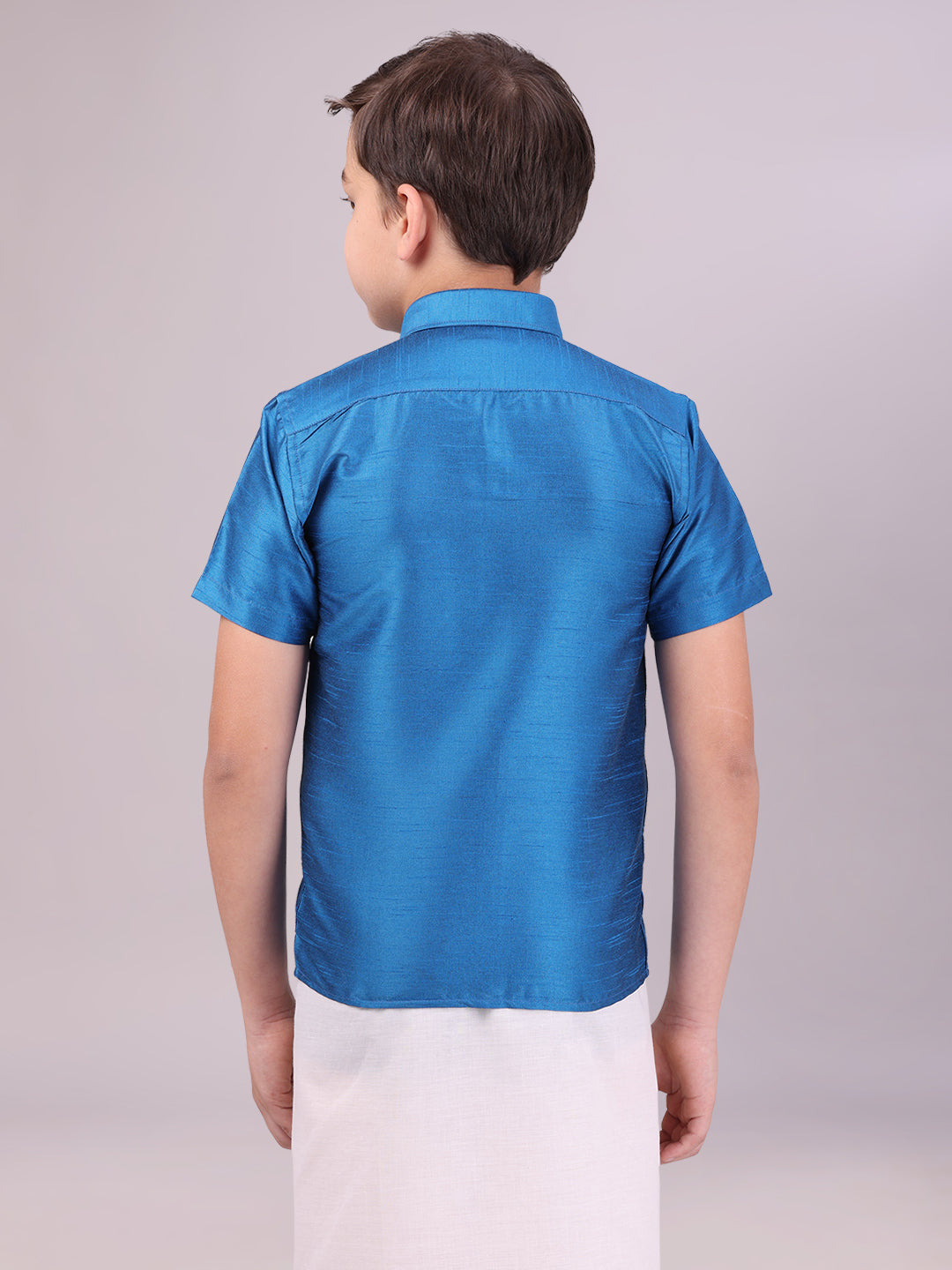 Boys Dark Blue Color Half Sleeves Shirt back pose