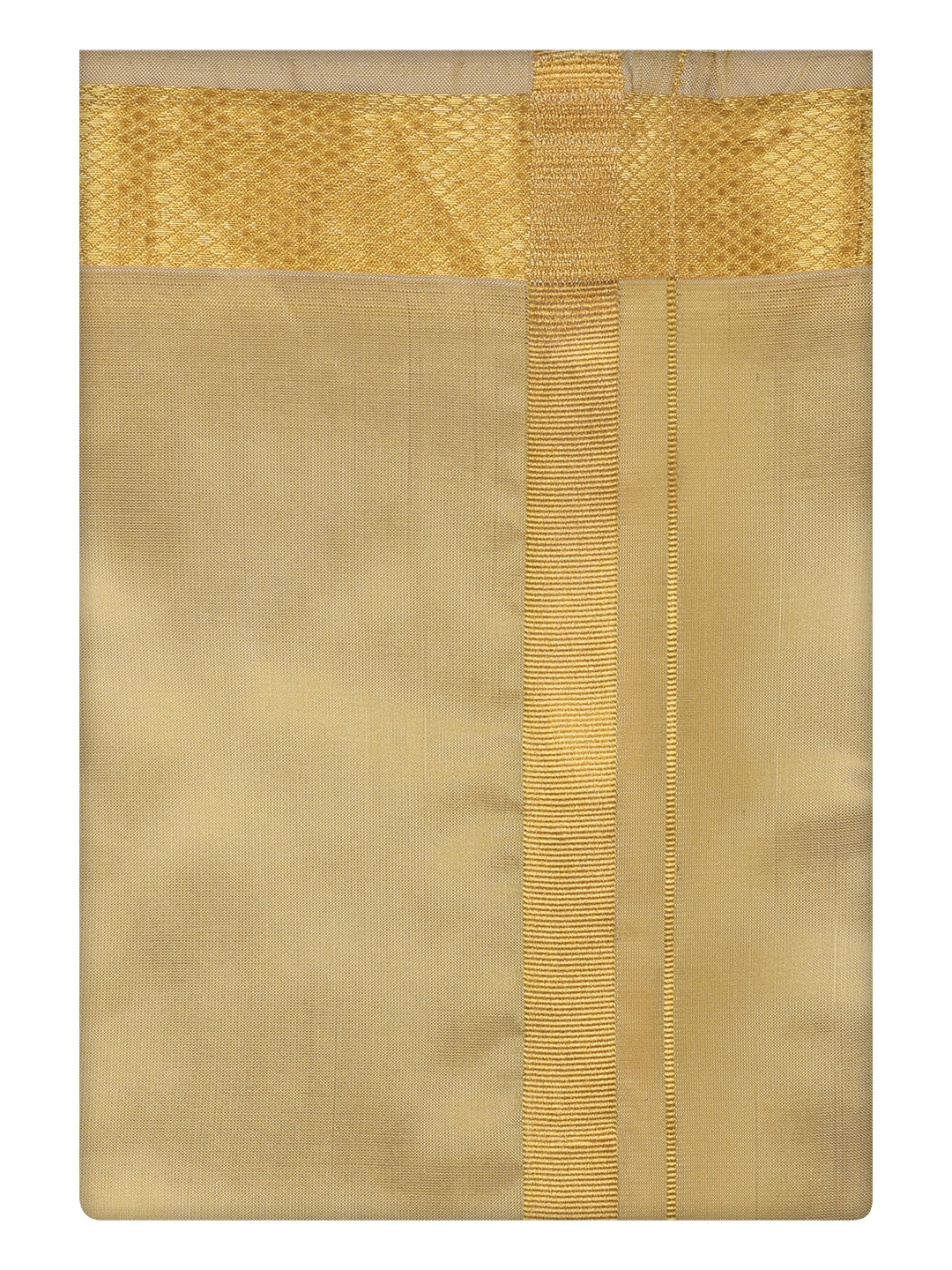 Mens Art Silk Mango Color Dhoti with Gold Jari Border by Minister White