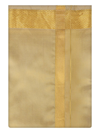 Mens Art Silk Mango Color Dhoti with Gold Jari Border by Minister White