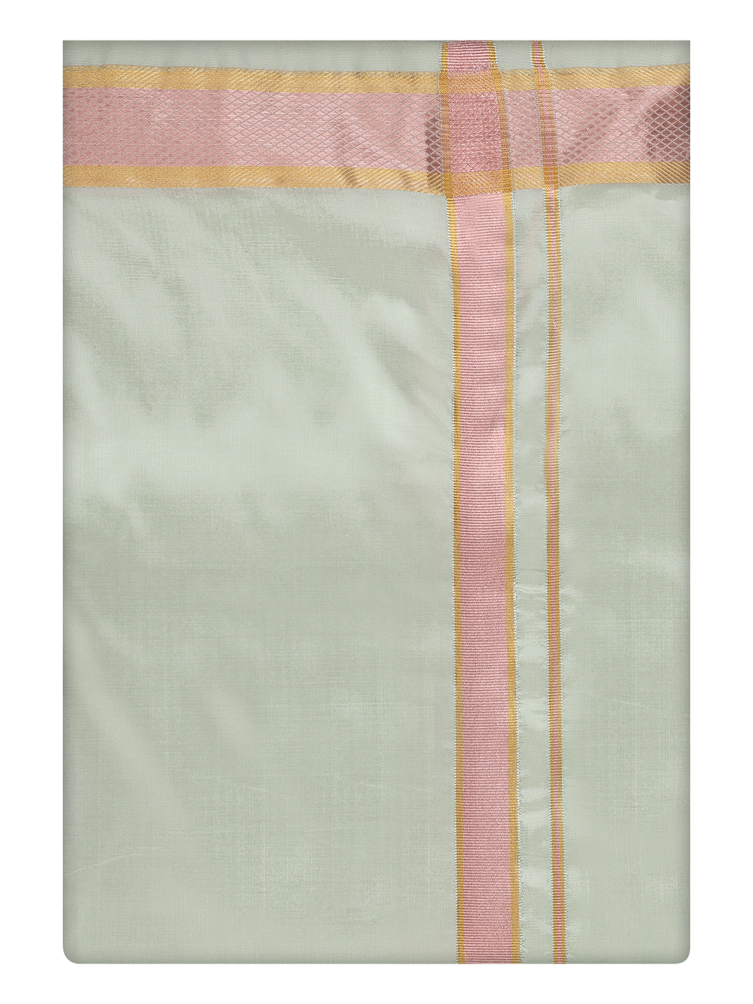 Mens Art Silk Pista Green Dhoti with Gold Jari Border By Minister White