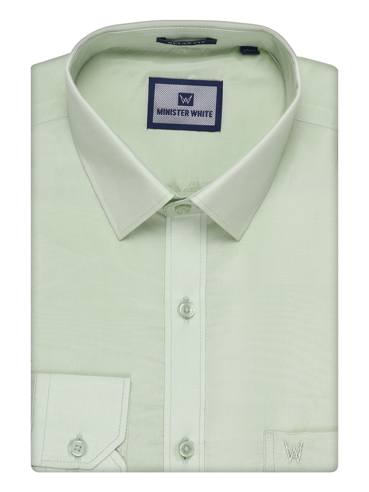 Mens Art Silk Pista Green Full Sleeves Shirt by Minister White