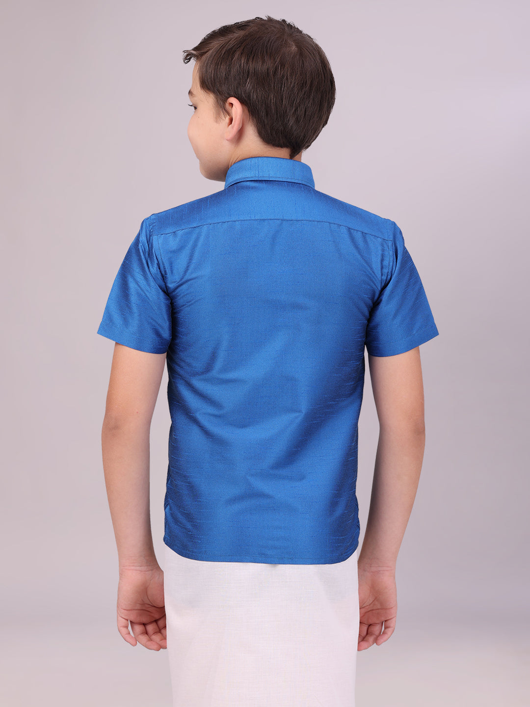 Boys Blue Colour Half Sleeves Shirt back pose