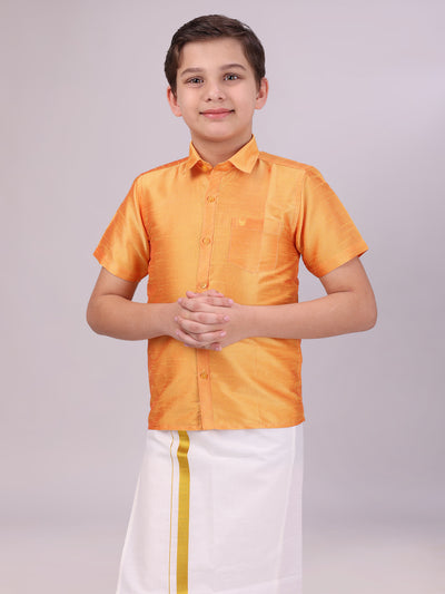 Boys Orange Colour Half Sleeves Shirt