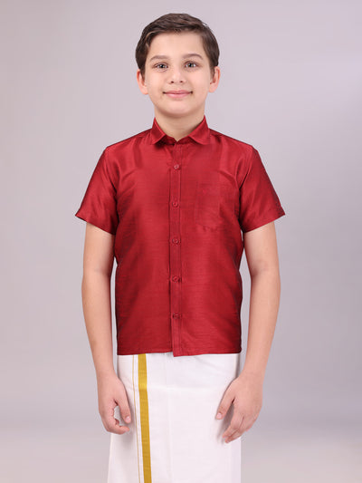 Boys Dark Brown Color Half Sleeves Shirt 