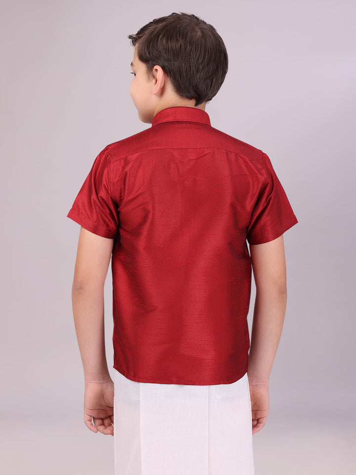 Boys Dark Brown Color Half Sleeves Shirt side pose