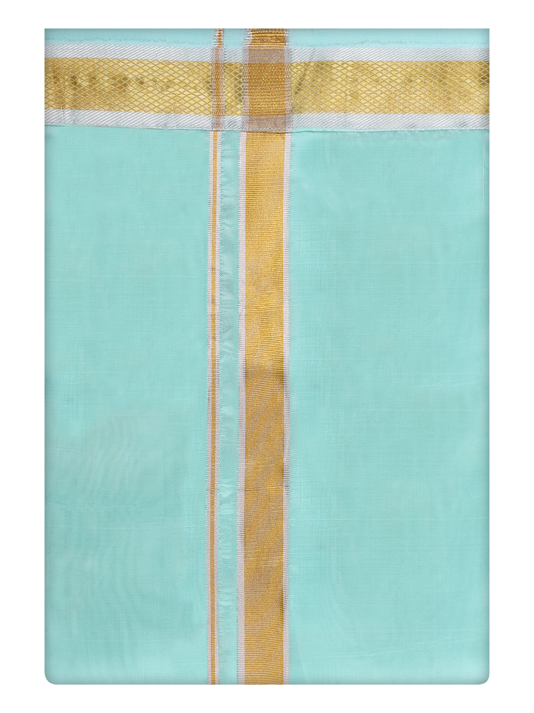 Mens Art Silk Mint Leaf Dhoti with Gold Jari Border By Minister White