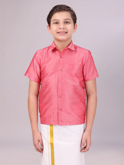 Boys Dark Pink Color Half Sleeves Shirt