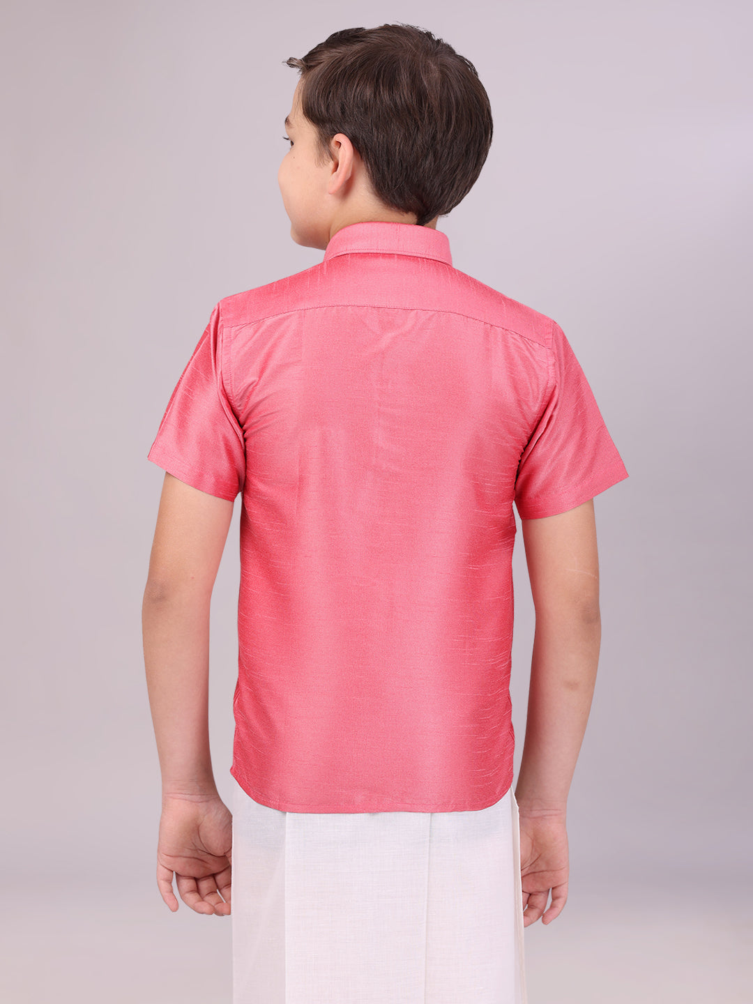 Boys Dark Pink Color Half Sleeves Shirt back pose