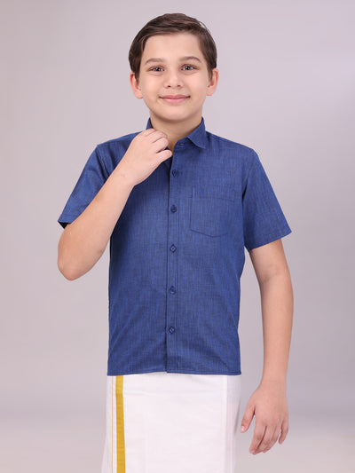 Boys Cotton Inic Blue Colour Half Sleeves Shirt 