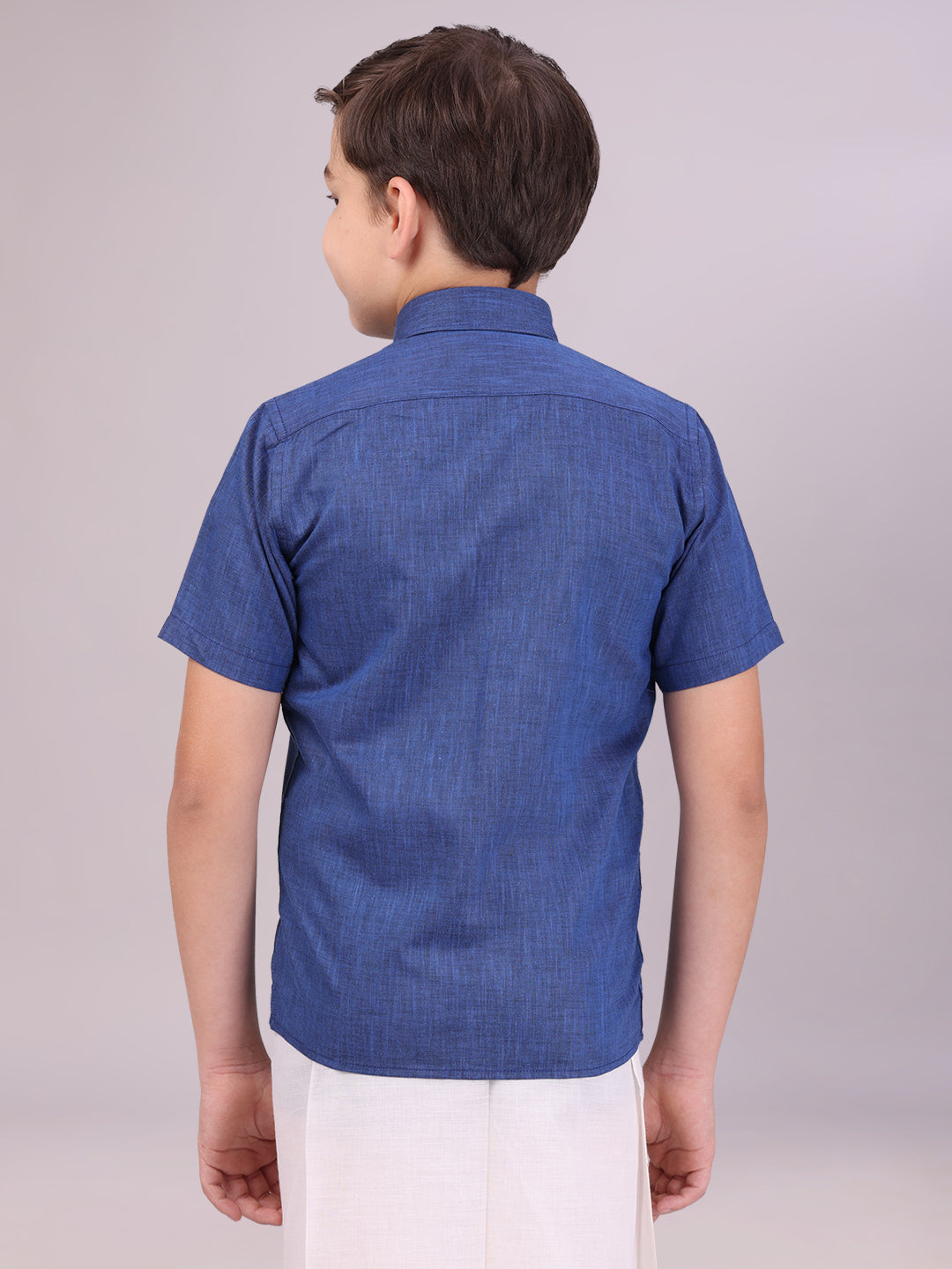 Boys Cotton Inic Blue Colour Half Sleeves Shirt back pose