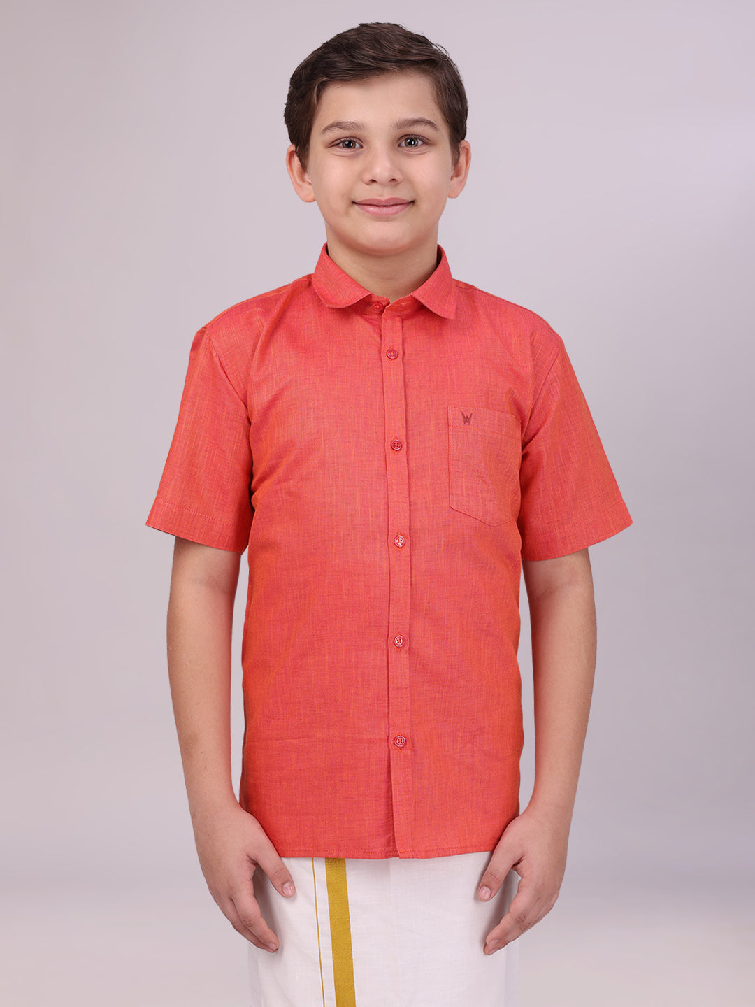 Boys Cotton Brick Colour Half Sleeves Shirt