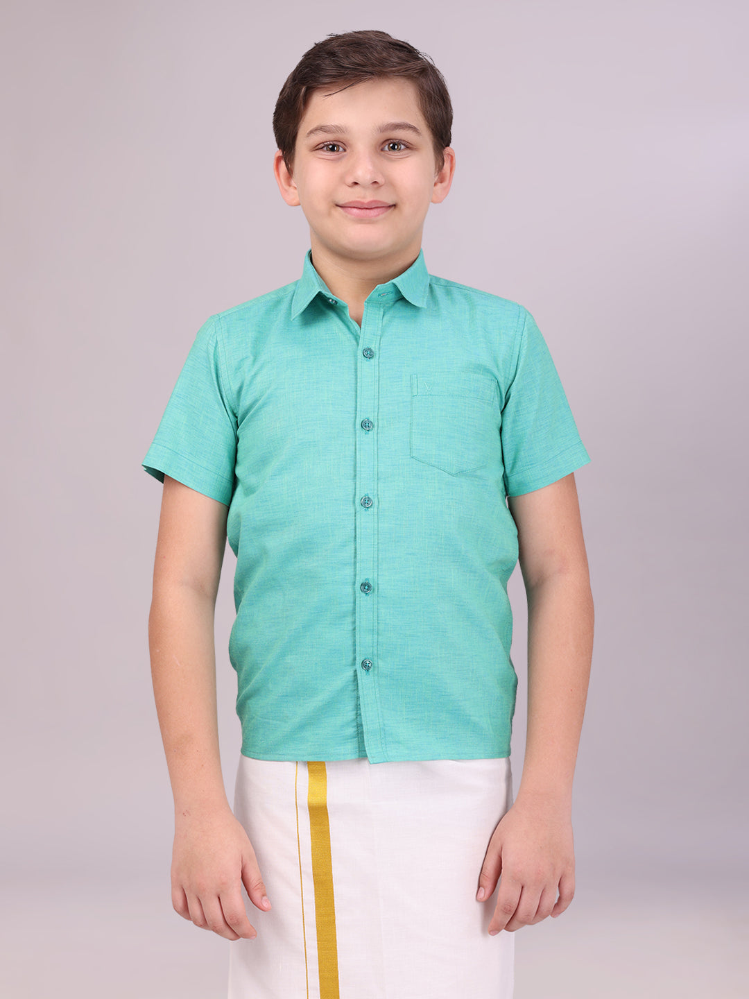 Boys Cotton Sky Blue Colour Half Sleeves Shirt