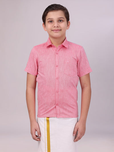 Boys Cotton Pink Colour Half Sleeves Shirt