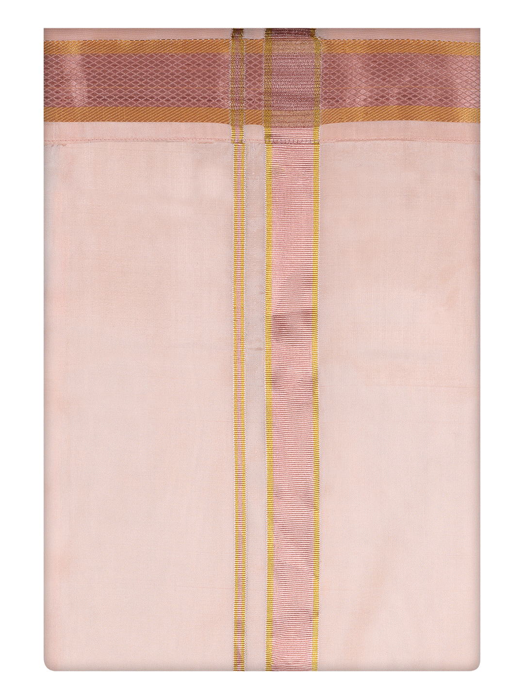 Mens Art Silk Light Peach Full Sleeves Shirt with Copper Jari Border Dhoti Combo Finesse