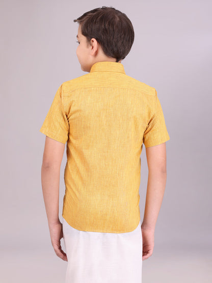 Boys Cotton Mustard Colour Half Sleeves Shirt back pose