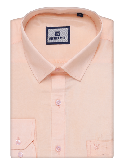 Mens Art Silk Light Peach Full Sleeves Shirt with Copper Jari Border Dhoti Combo Finesse