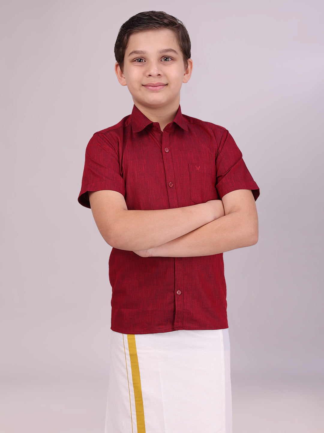 Boys Cotton Maroon Colour Half Sleeves Shirt