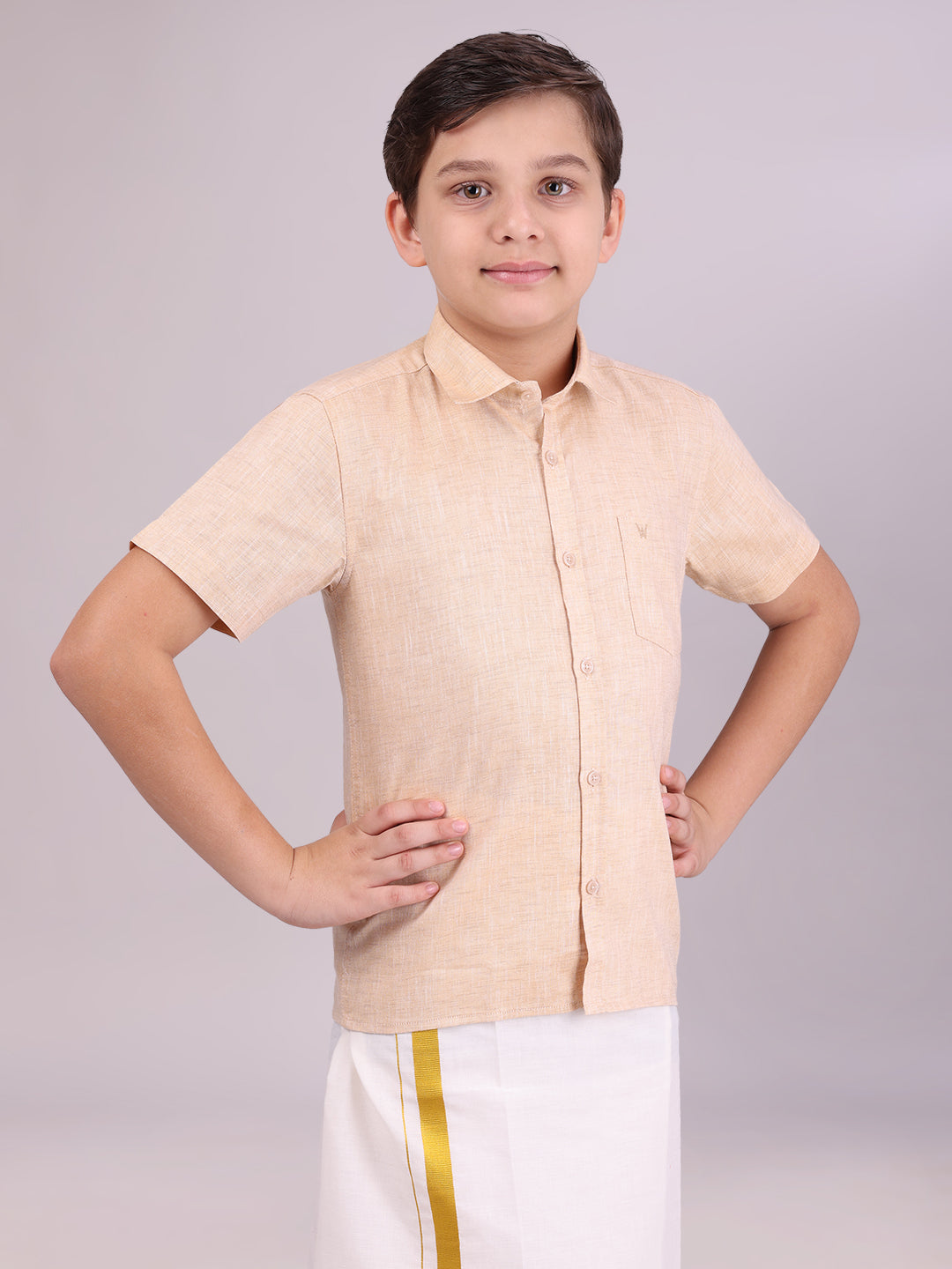 Boys Cotton Sandal Colour Half Sleeves Shirt front pose