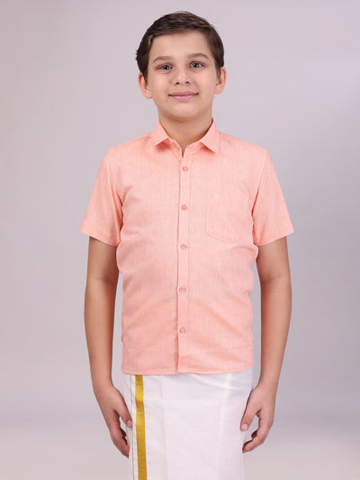 Boys Cotton Light orange Colour Half Sleeves Shirt