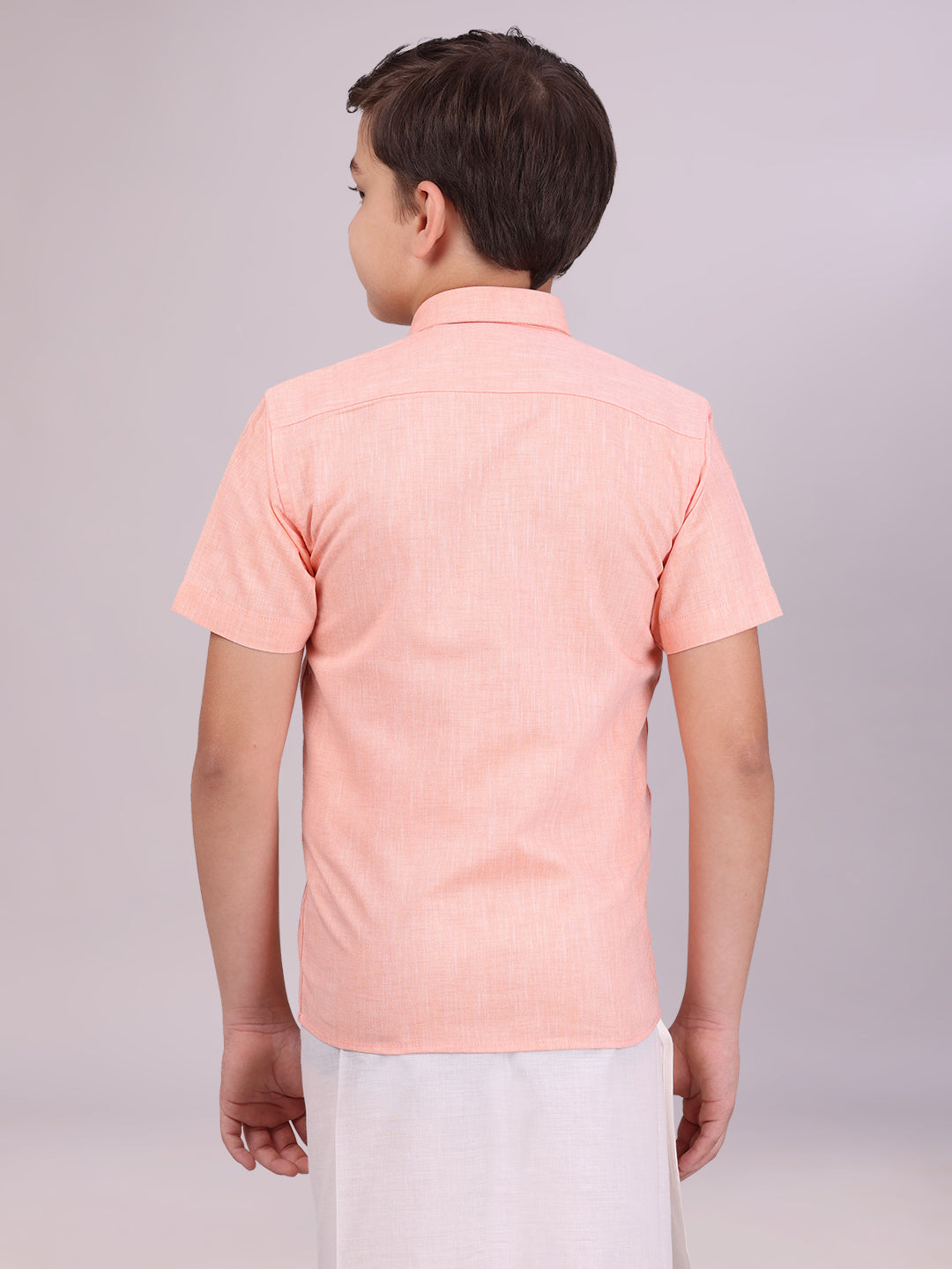 Boys Cotton Light orange Colour Half Sleeves Shirt back pose