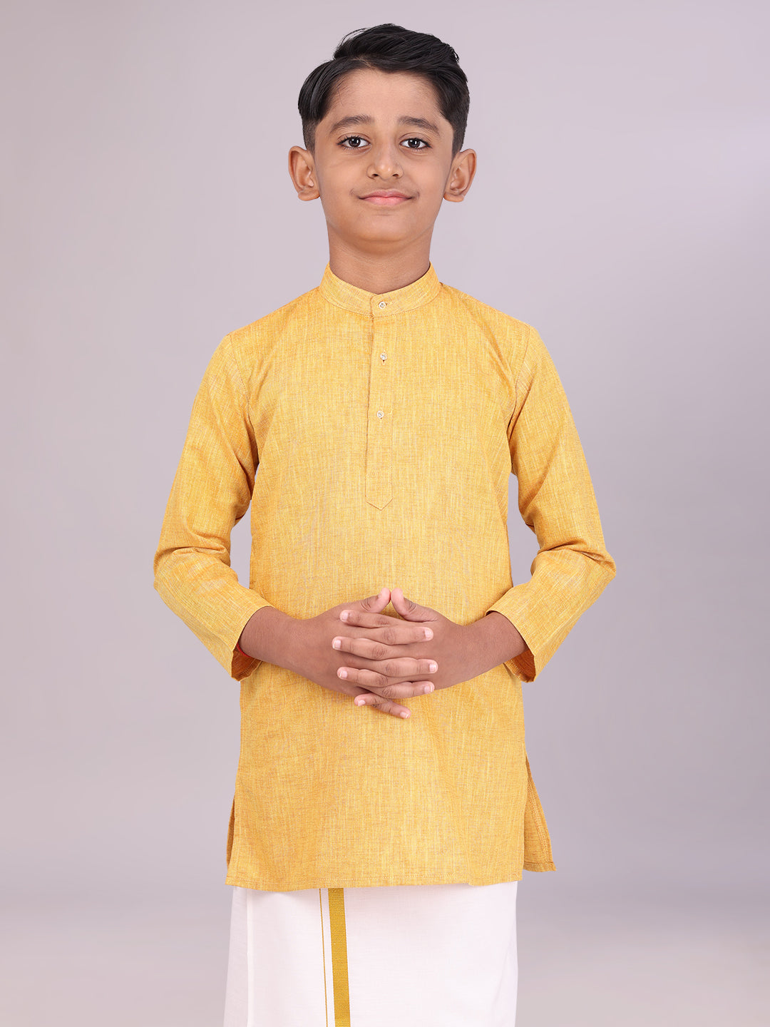 Boys Cotton Mustard Full Sleeves Kurta