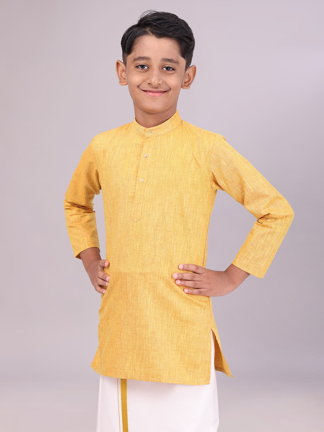 Boys Cotton Mustard Full Sleeves Kurta front pose