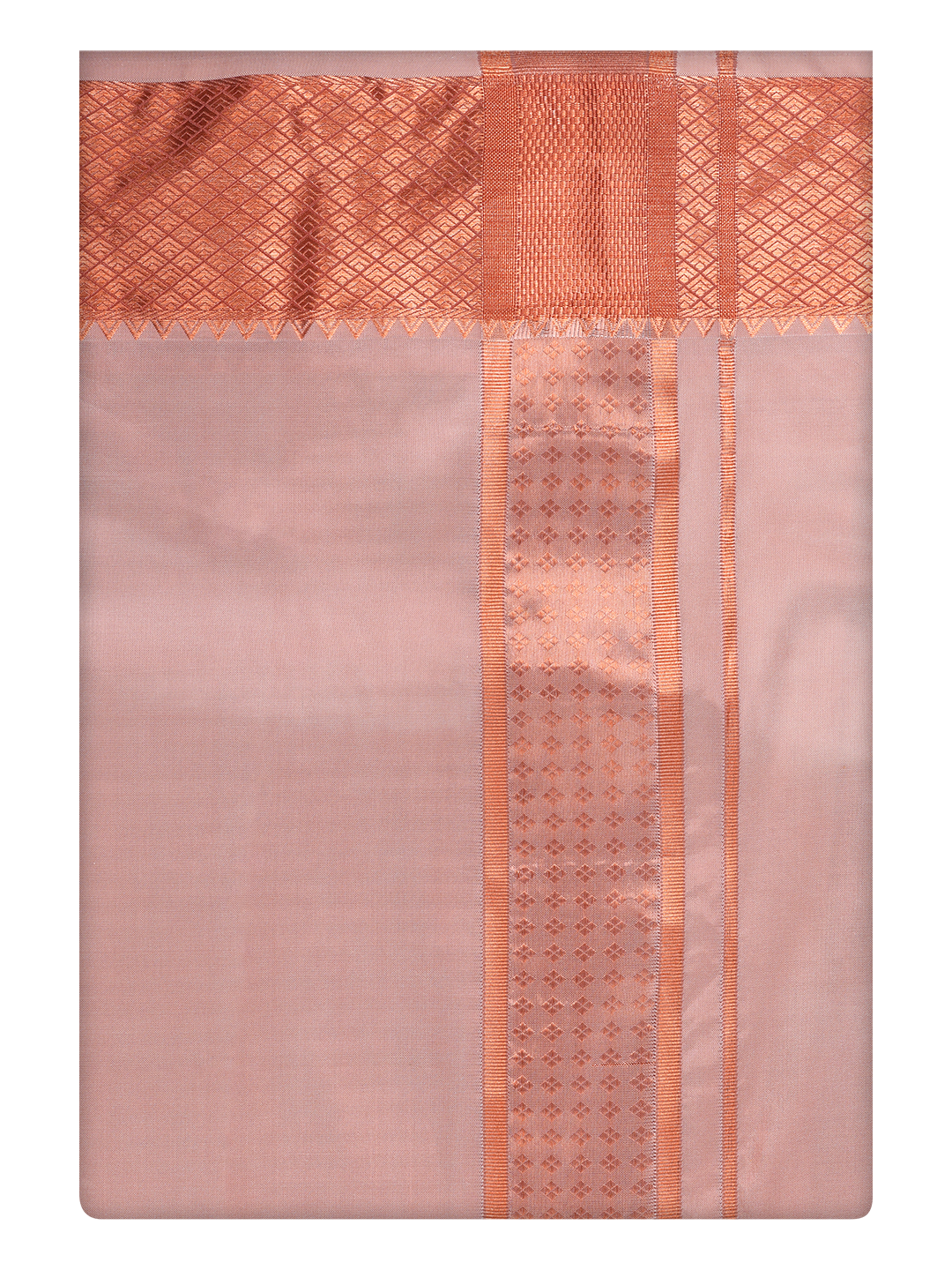 Mens Art Silk Dark Copper Color Dhoti with 3" Jari Border by Minister White