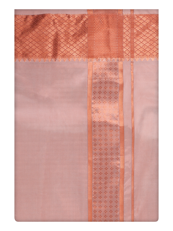 Mens Art Silk Dark Copper Color Dhoti with 3" Jari Border by Minister White