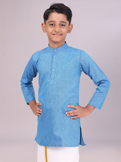 Boys Cotton Blue Full Sleeves Kurta front pose