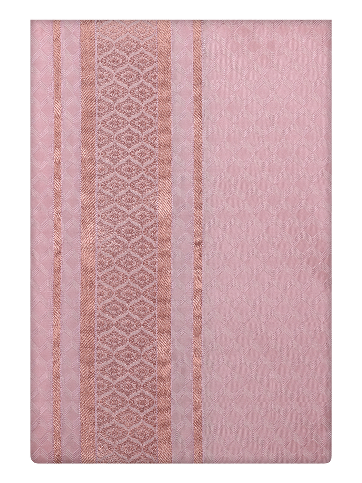 Mens Art Silk Pink Dhoti with 2 1/2" Silver Jari Border by Minister White