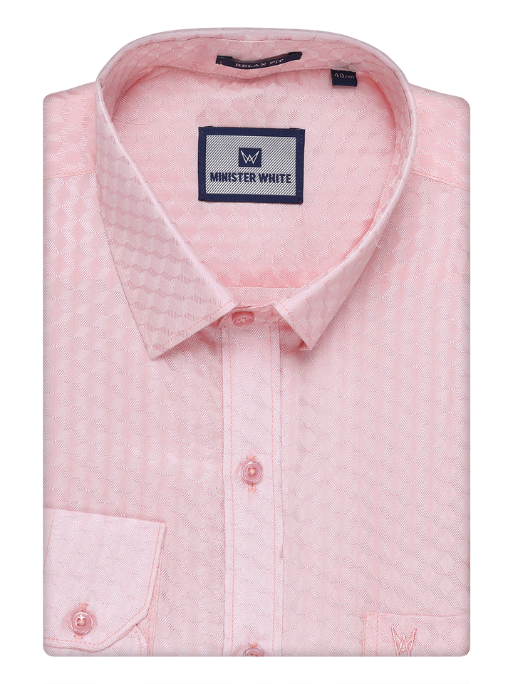 Mens Art Silk Pink Full Sleeves Shirt by Minister White